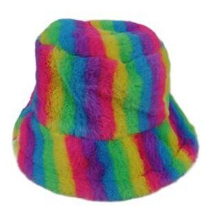 NWT Popkiller Women's Rainbow Fuzzy Bucket Hat